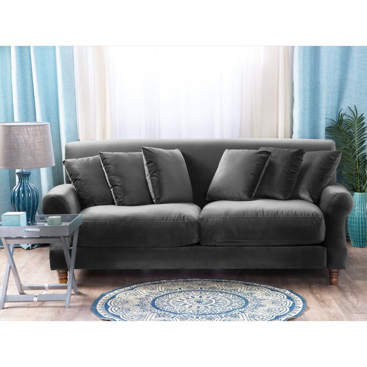 Sofa 3-osobowa welurowa szara EIKE