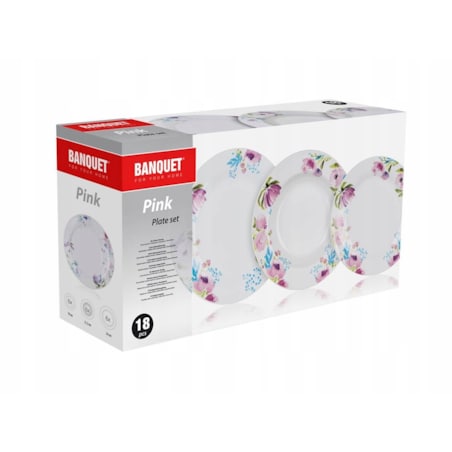 TALERZE OBIADOWE BANQUET kwiaty okrągłe jadalnia na prezent jedzenie 18elem