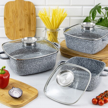 Garnek z powłoką marmurową kwadratowy marmurkowy szary indukcja gaz 3.7L 22cm KLAUSBERG