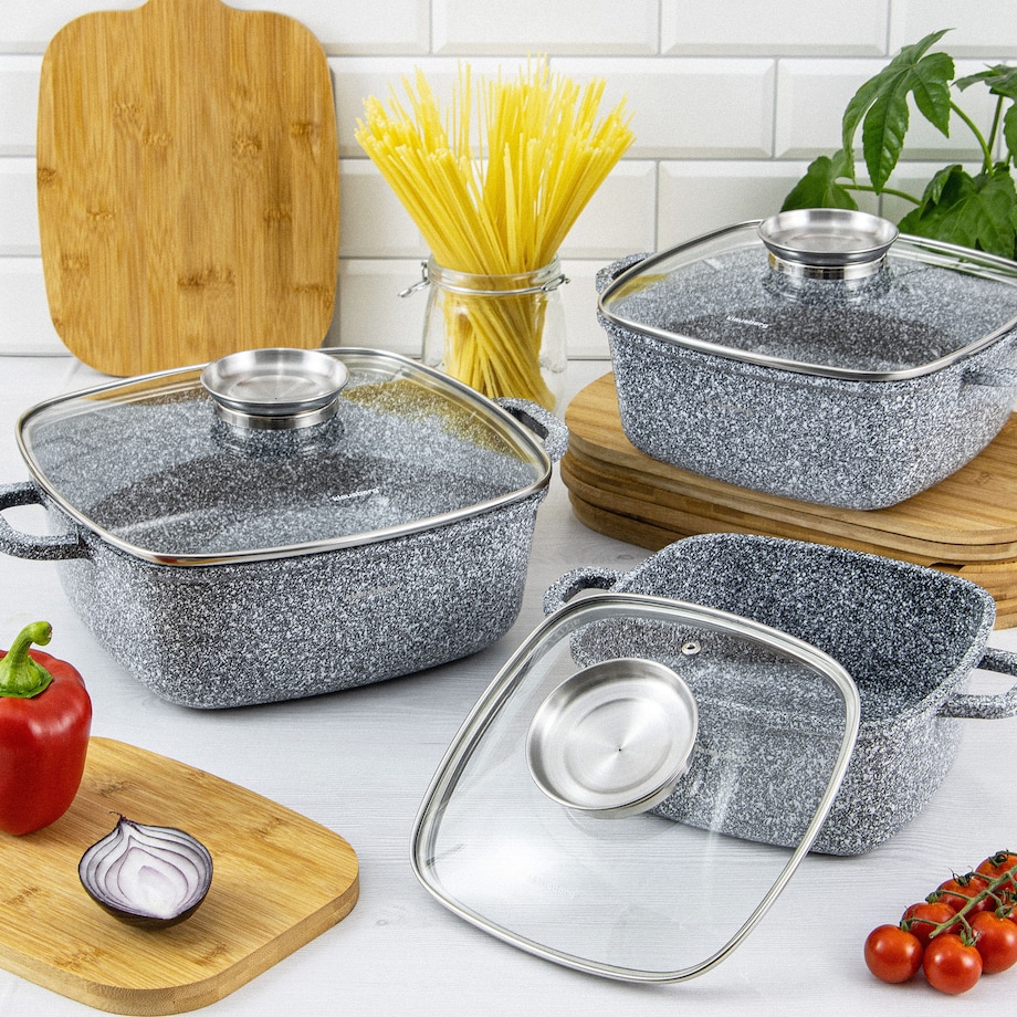 Garnek z powłoką marmurową kwadratowy marmurkowy szary indukcja gaz 3.7L 22cm KLAUSBERG