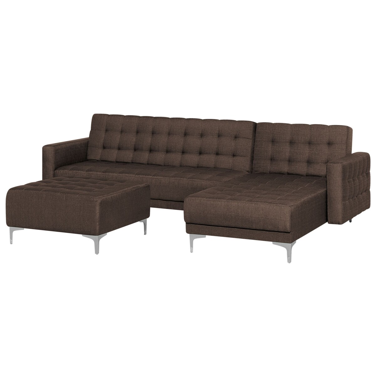 Narożnik rozkładany 4-osobowy z otomaną lewostronny brązowy ABERDEEN