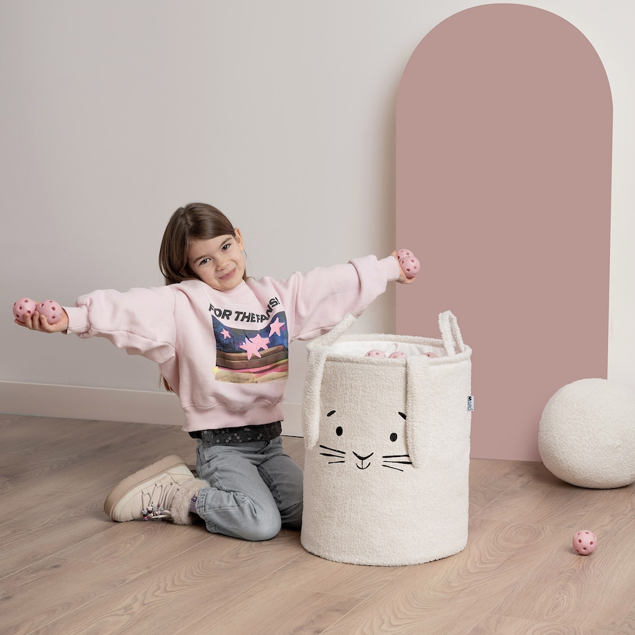 kosz na zabawki sipo, wersja premium boucle, zamykany na ściągacz, kremowy królik, xl