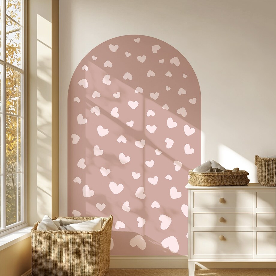 Naklejka na ścianę łuk różowy vintage - serca XL