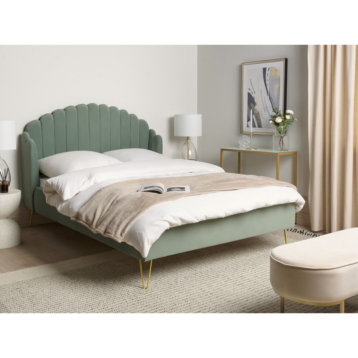 Łóżko welurowe 140 x 200 cm zielone AMBILLOU