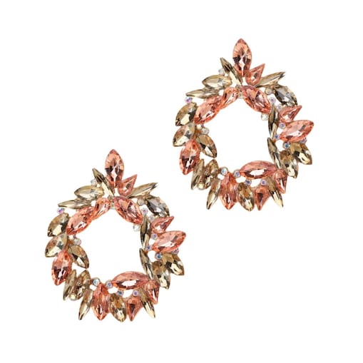 Okrągłe kolczyki cyrkoniami szampańskie łososiowe jasne cyrkonie TRENDY