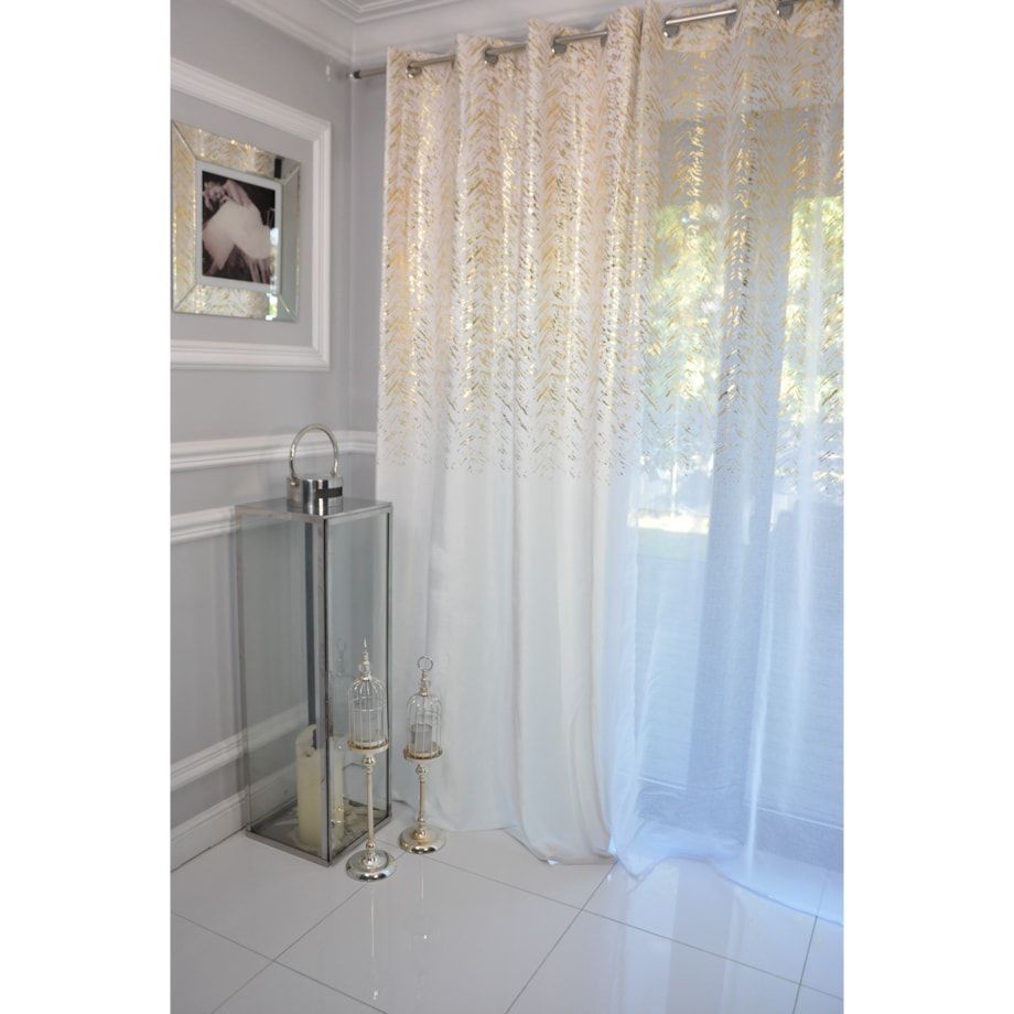 zasłona welurowa "velvet glow" złoty print 140x250 cm przelotki biała