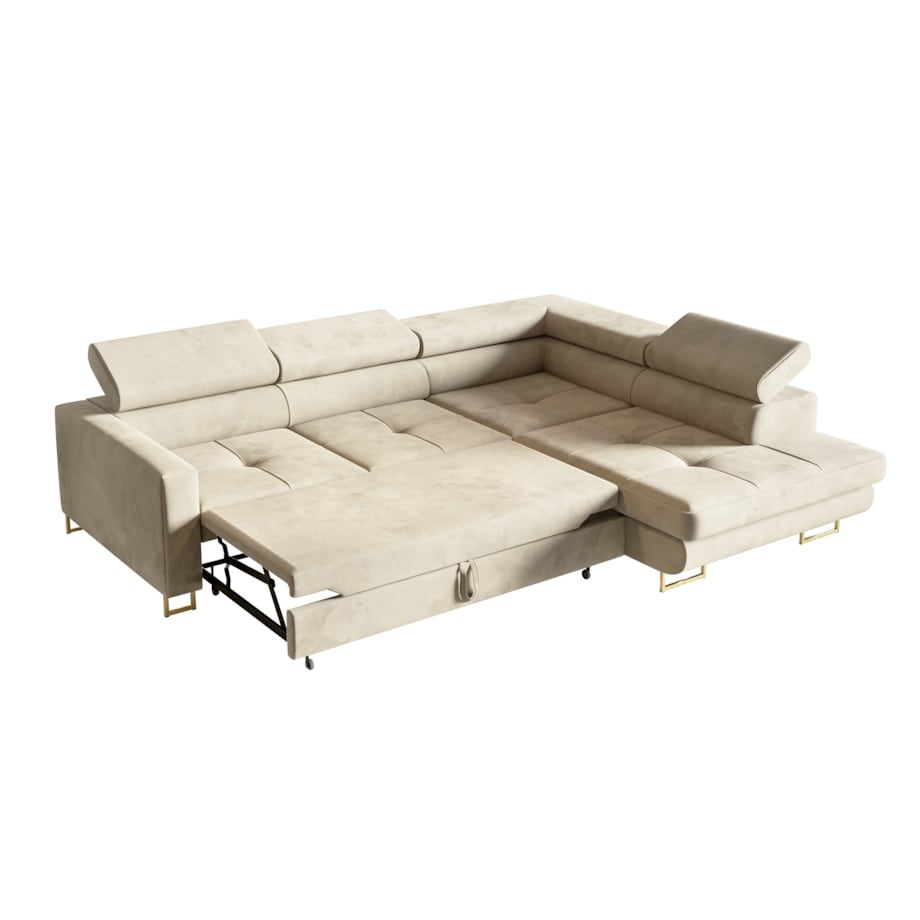 Narożnik rozkładany MERY P z regulowanymi zagłówkami na czarnych nóżkach