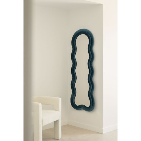 Lustro w falistej ramie aksamit turkusowoniebieskie 160x60 cm