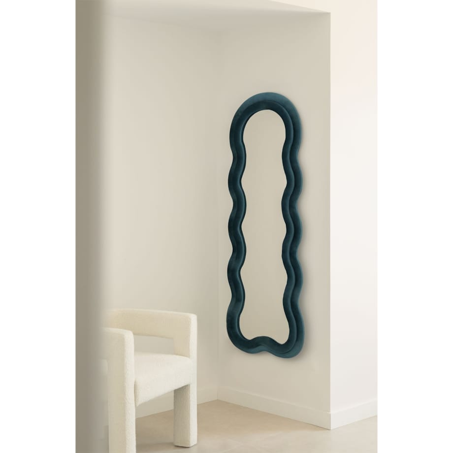 Lustro w falistej ramie aksamit turkusowoniebieskie 160x60 cm