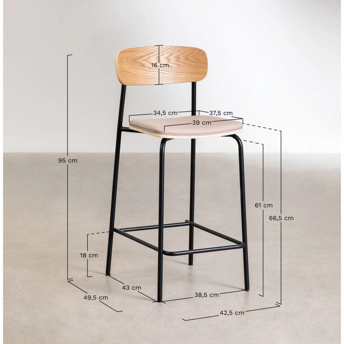 Krzesło barowe metal, ekoskóra Wipler 66,5 cm miętowe