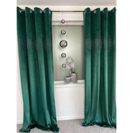 Zasłona welurowa "Alluminium" 140x250 kryształki butelkowa zieleń