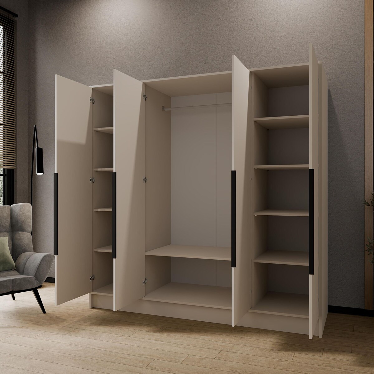 Szafa 200 gładka ORTO bez lustra z czarnymi uchwytami, kaszmirowa