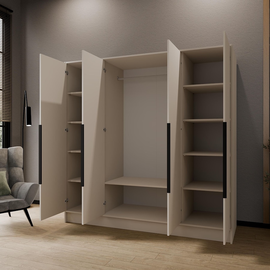 Szafa 200 gładka ORTO bez lustra z czarnymi uchwytami, kaszmirowa