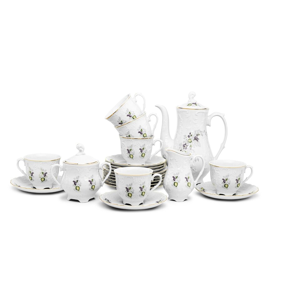 Garnitur do kawy dla 6 osób 21 el. Rococo Fiołki G559