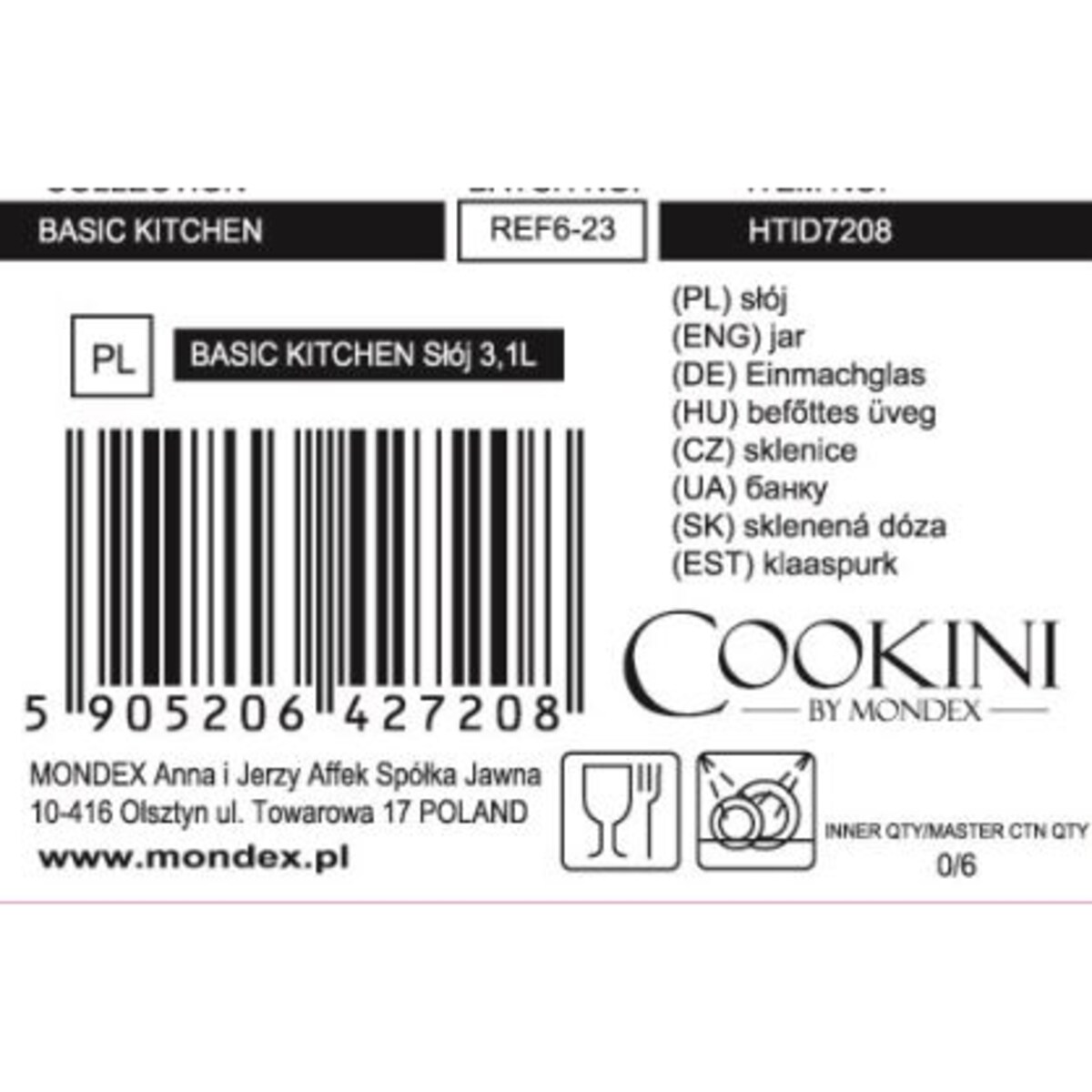 BASIC KITCHEN Słój 3,1L z uchwytem15xh26,5cm