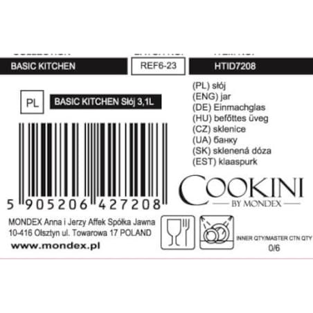 BASIC KITCHEN Słój 3,1L z uchwytem15xh26,5cm