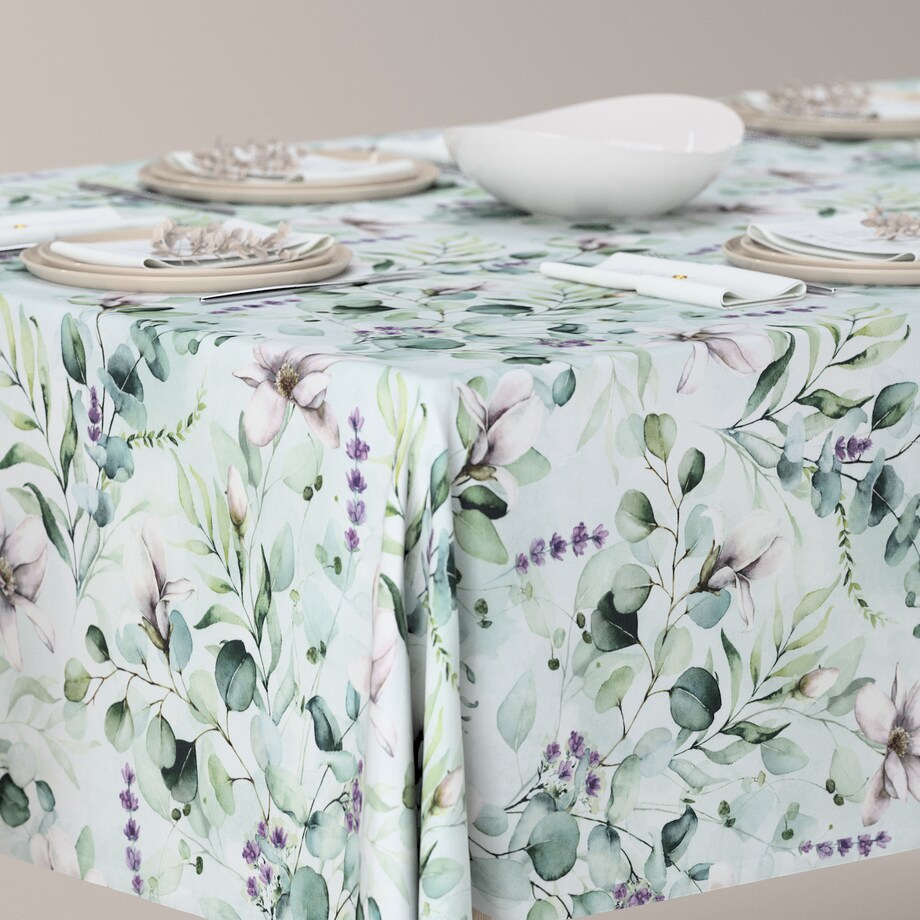Obrus prostokątny 100 x 100 cm magnolie na miętowym tle