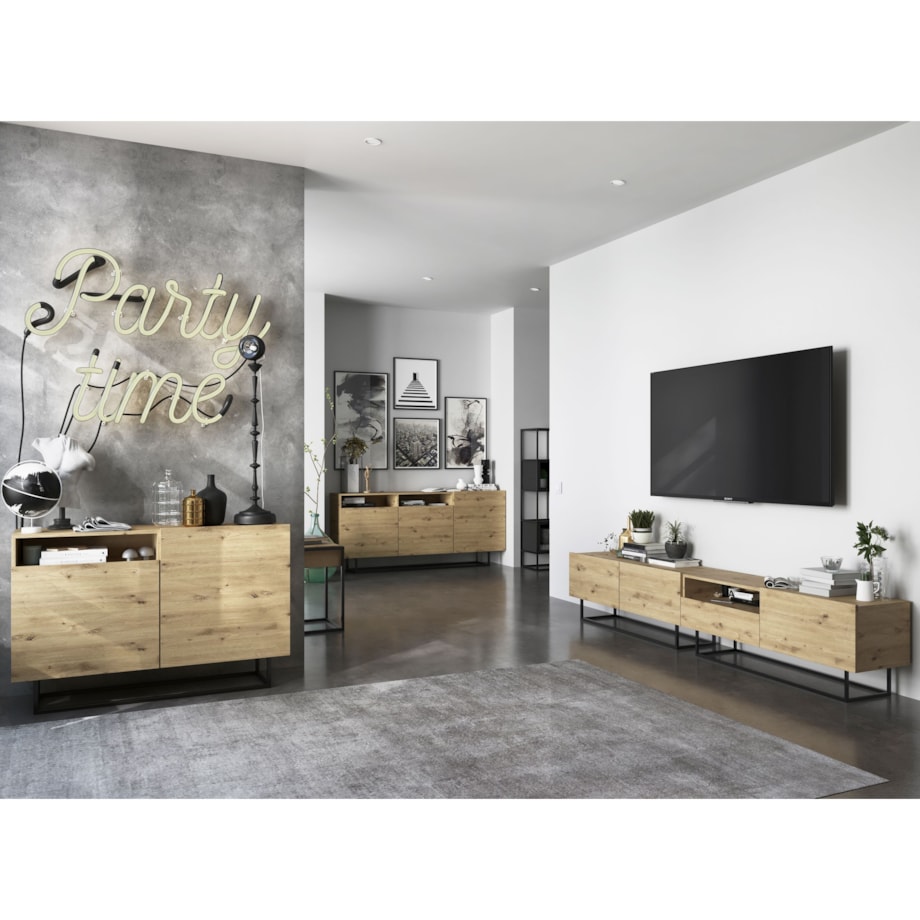 Szafka RTV Loft Industrialna Komoda RTV Szuflada Dąb Artisan Mat 120 cm