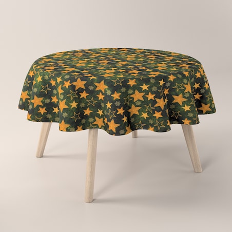 Obrus okrągły 160 x 160 cm złote gwiazdki na zielonym tle