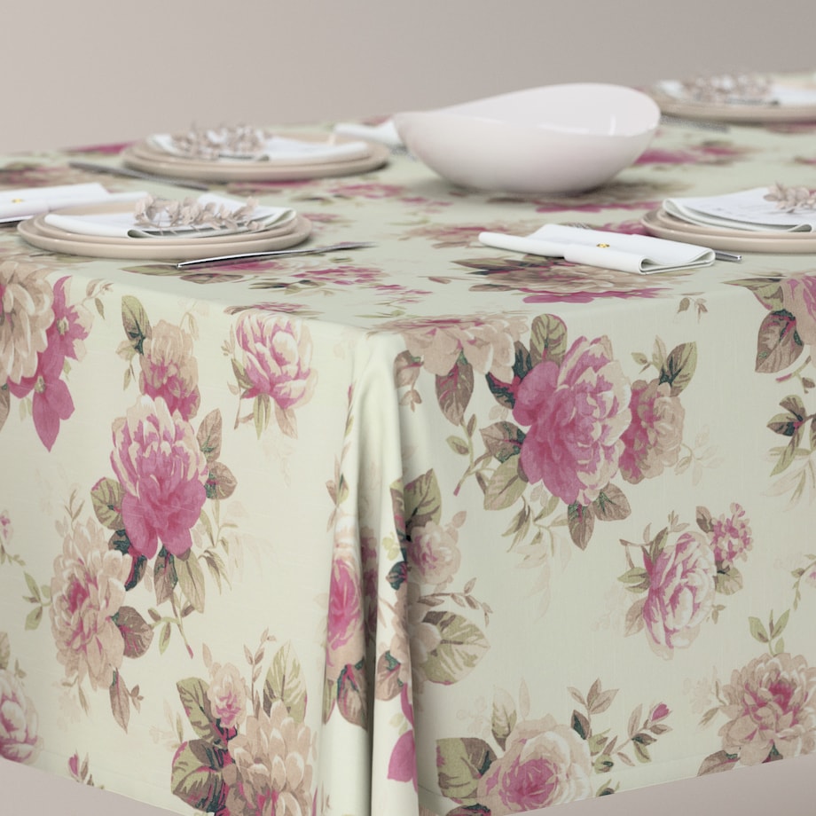 Obrus prostokątny 100 x 100 cm różowo-beżowe róże na kremowym tle