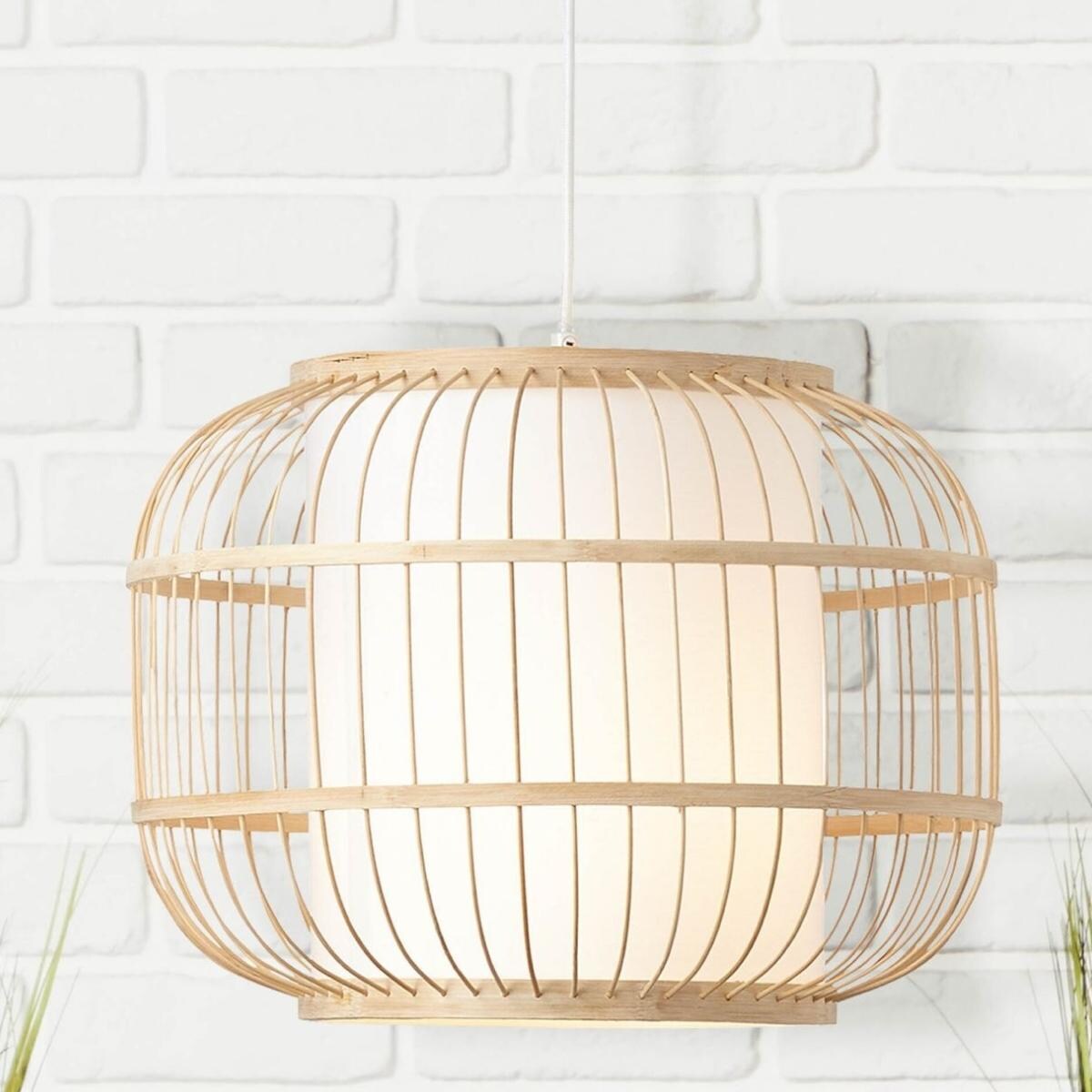 Zwisowa lampa boho Bones 99266/09 Brilliant klatka bambusowa biała