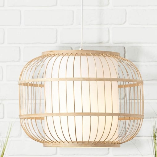Zwisowa lampa boho Bones 99266/09 Brilliant klatka bambusowa biała