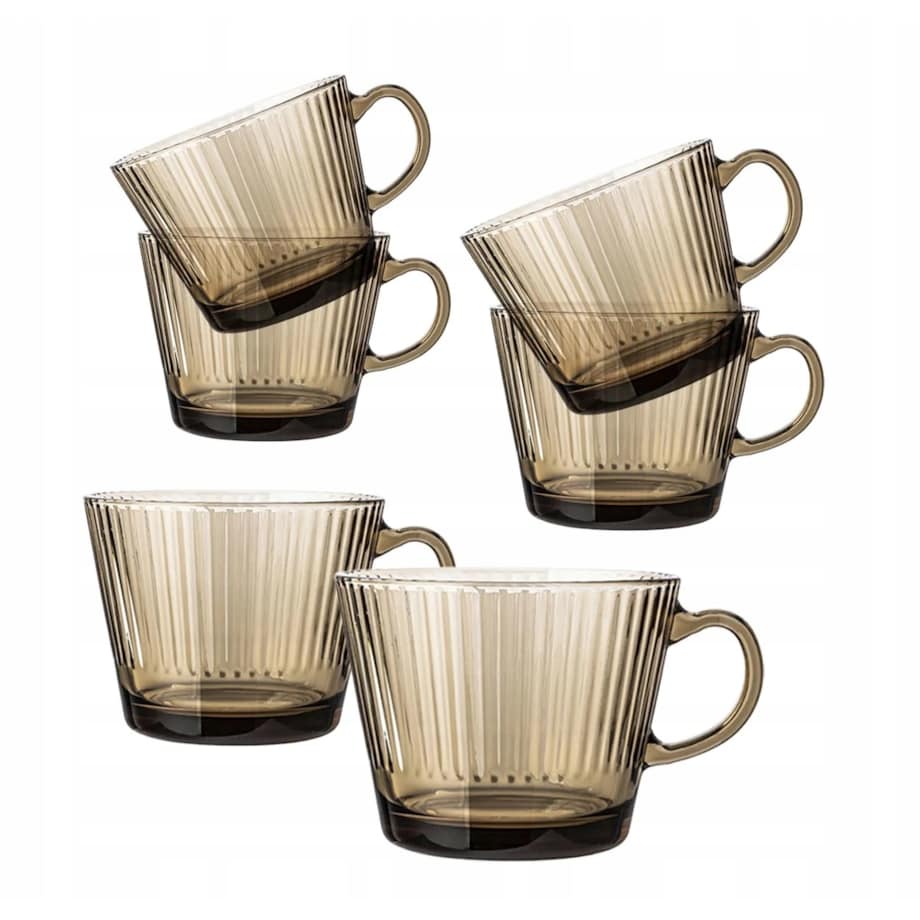 ZESTAW SZKLANEK KUBEK w paski plisy dymny 6x 410 ml na KAWĘ HERBATĘ napoje