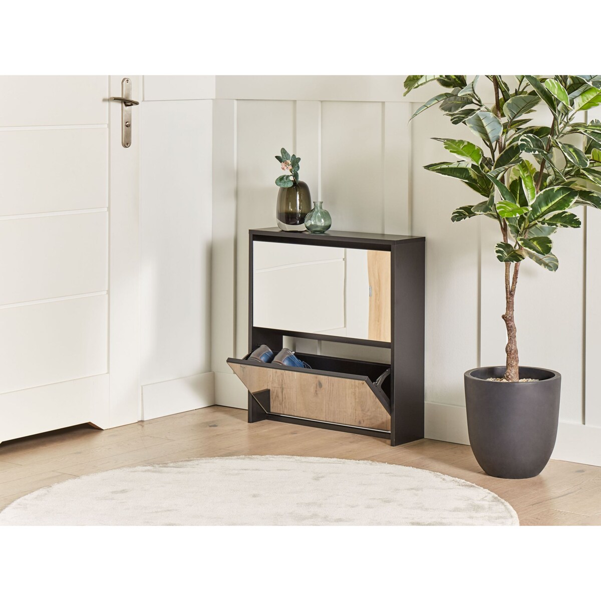 Szafka na buty 2 przegrody lustrzane fronty czarna MIDFIELD