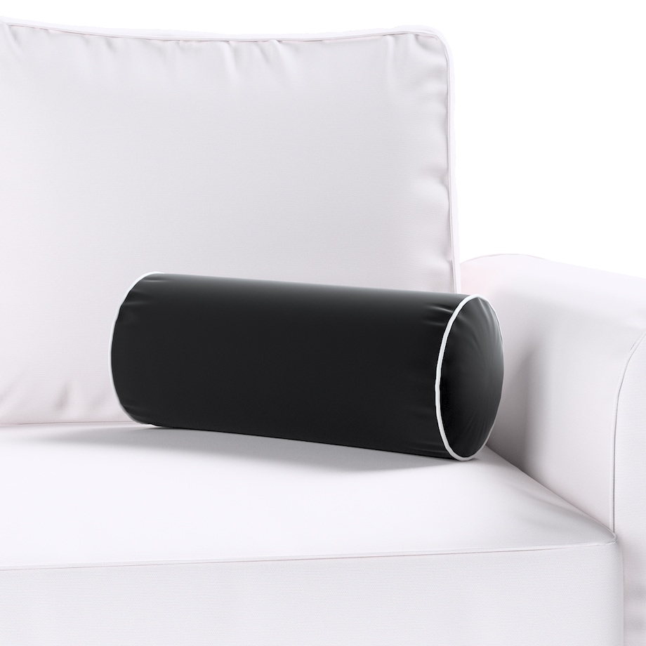 Poduszka wałek prosty z lamówką, głęboka czerń, Ø16 x 40 cm, Velvet