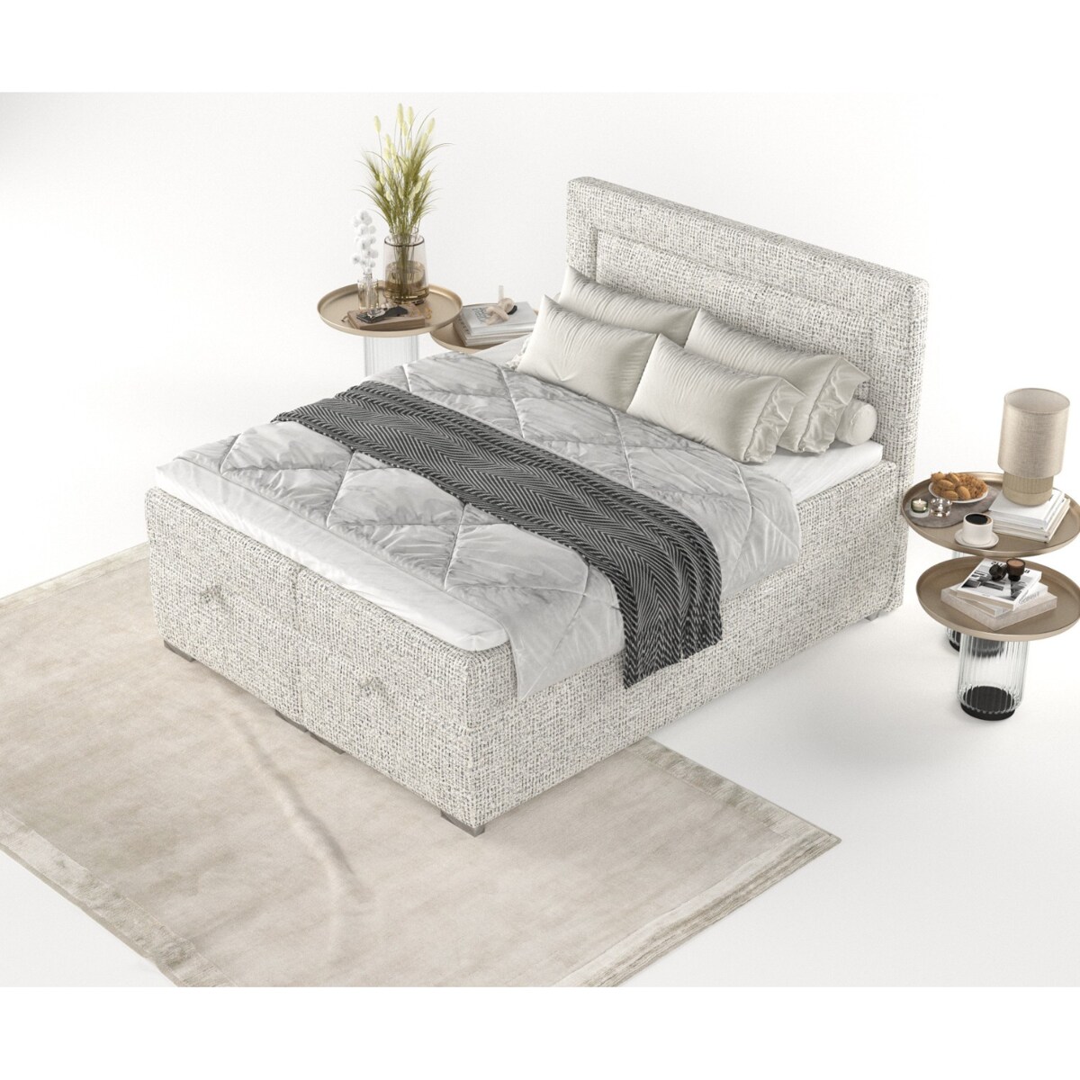 Łóżko kontynentalne LONTANO 180x200 z pojemnikiem, Kremowo-Czarny Melanż, tkanina Coco 80