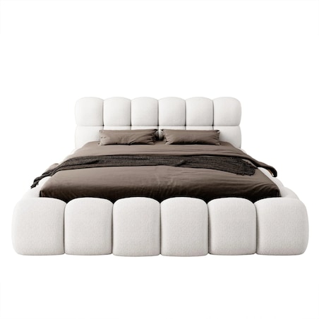 Łóżko tapicerowane 160x200 cm białe bouclé Santo