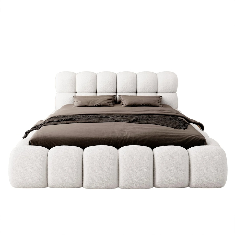 Łóżko tapicerowane 160x200 cm białe bouclé Santo