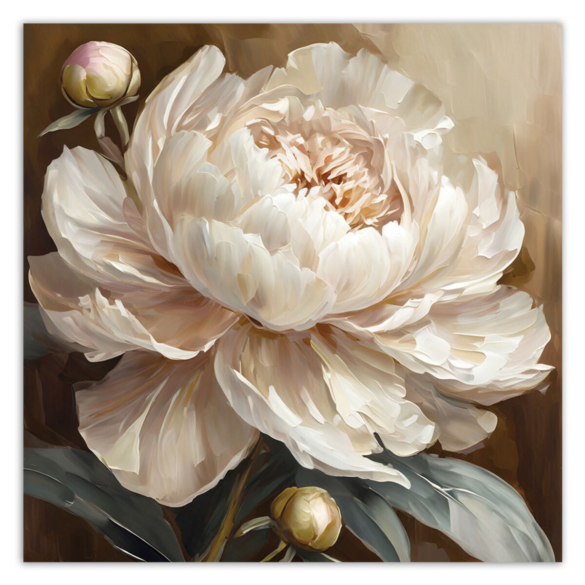 Feeby Obraz, Piwonia malowana beżowy 60x60 cm