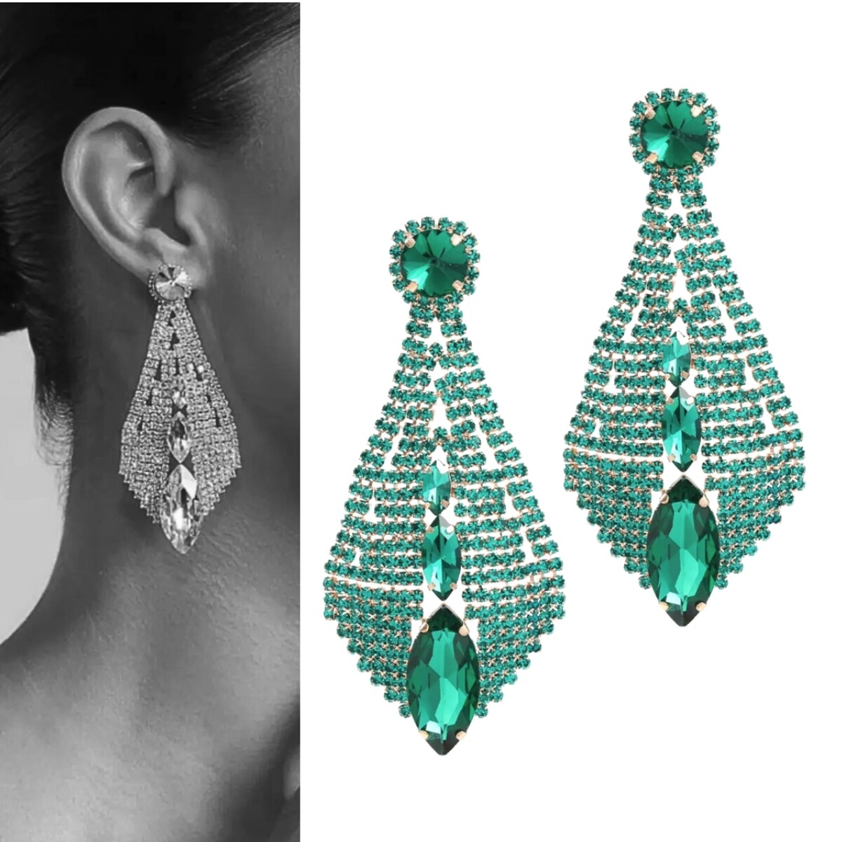 ZIELONE wystawne okazałe efektowne kolczyki na WYJŚCIE wizytowe wieczorowe