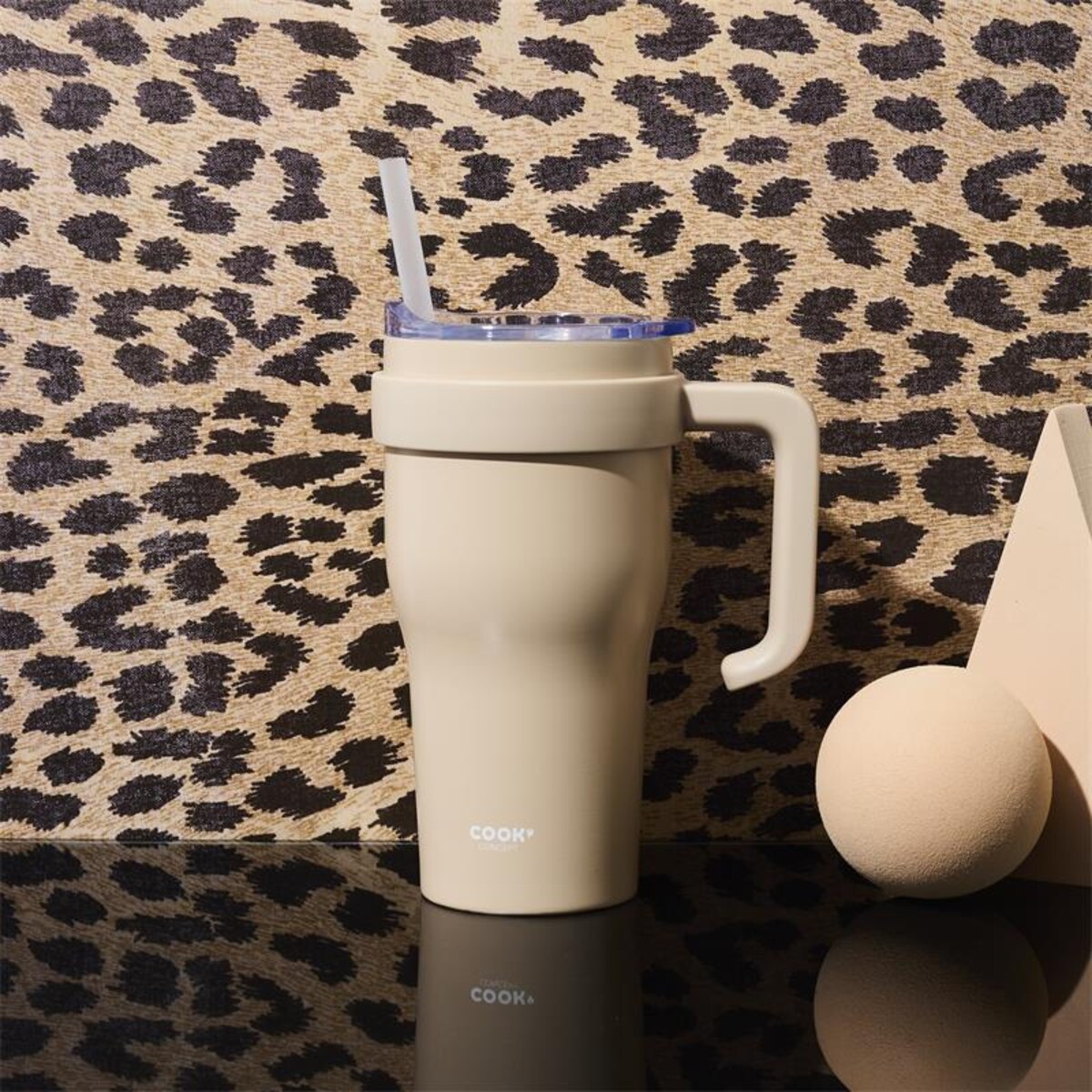 KUBEK TERMICZNY Miami 600 ml z uchwytem i słomką beżowy