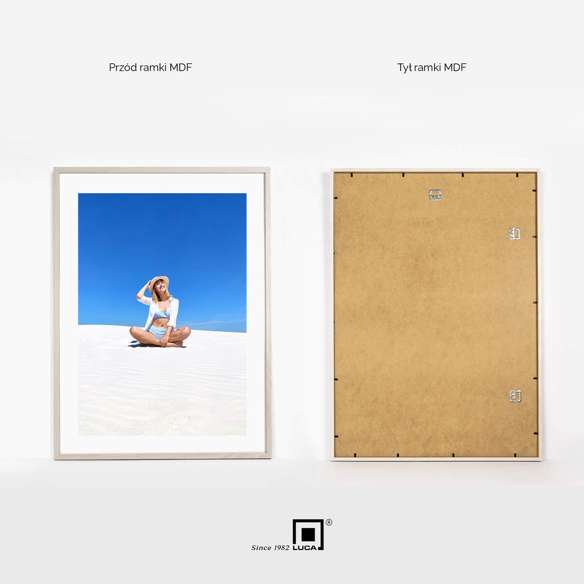 Ramka na zdjęcia 50x70 cm biała z przetarciami wisząca poziom pion rama MDF z plexi klasyczna ramka