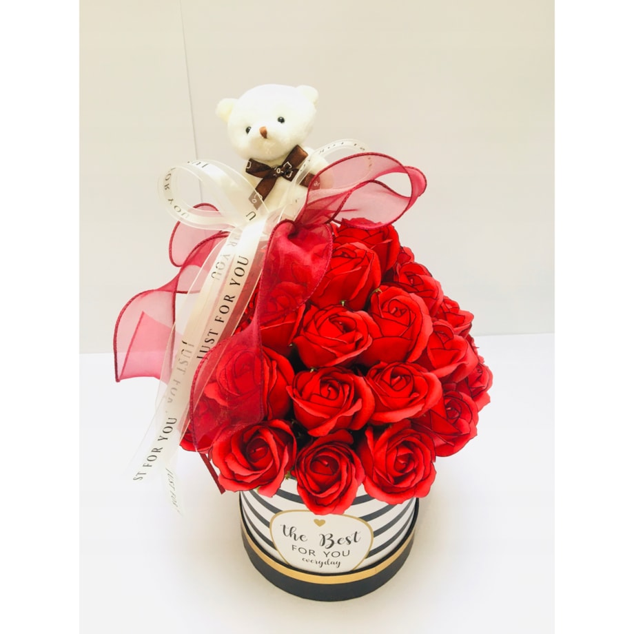 FLOWER BOX DUŻY pachnie kwiaty mydlane róża miś na urodziny dzień kobiet 18