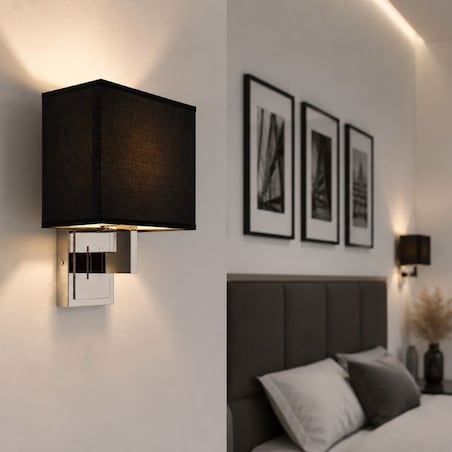Niklowany kinkiet w stylu glamour, czarny abażur LERDO BLACK