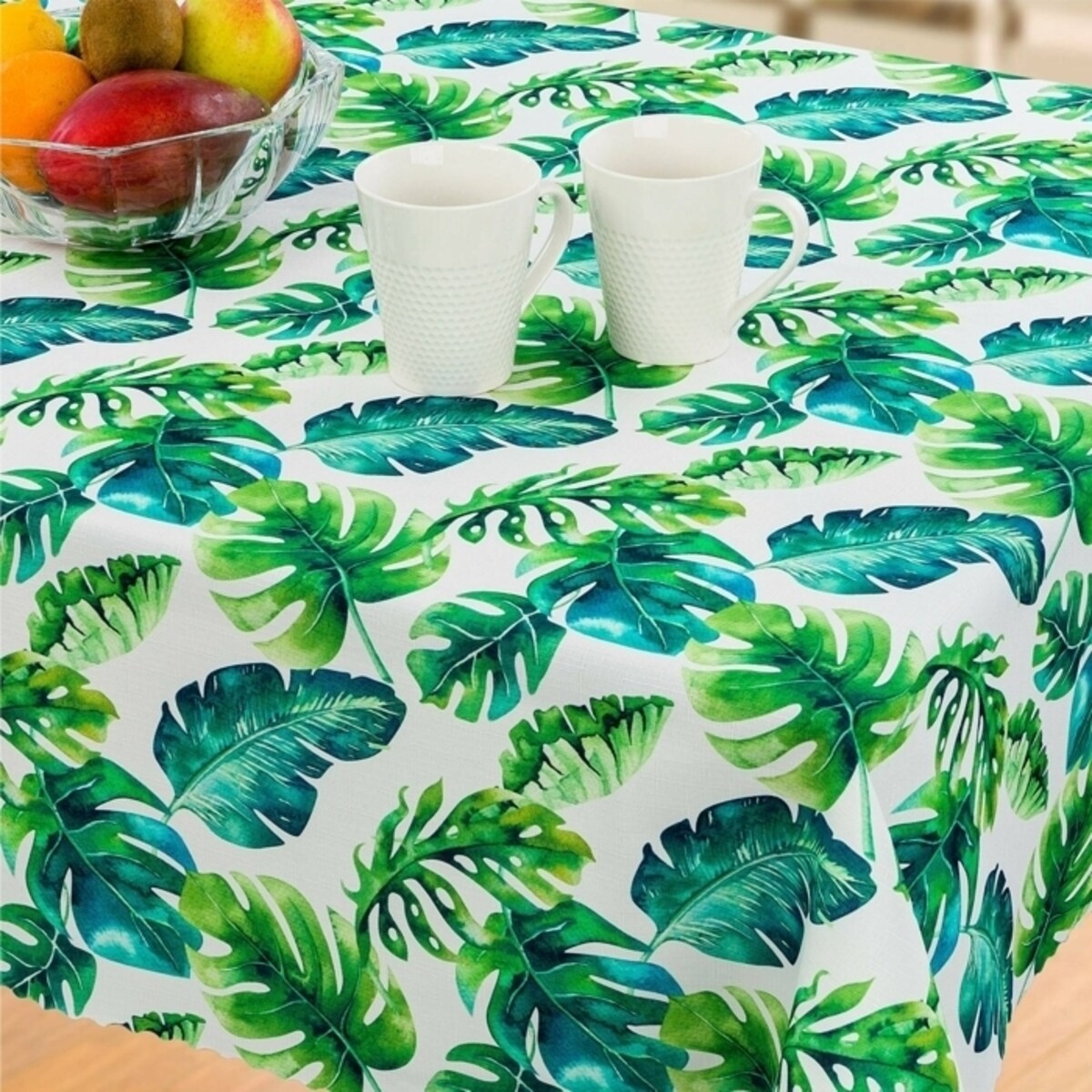 Obrus plamoodporny Elbrus Liście Palmowe zielony - 120x120 cm - wielokolorowy