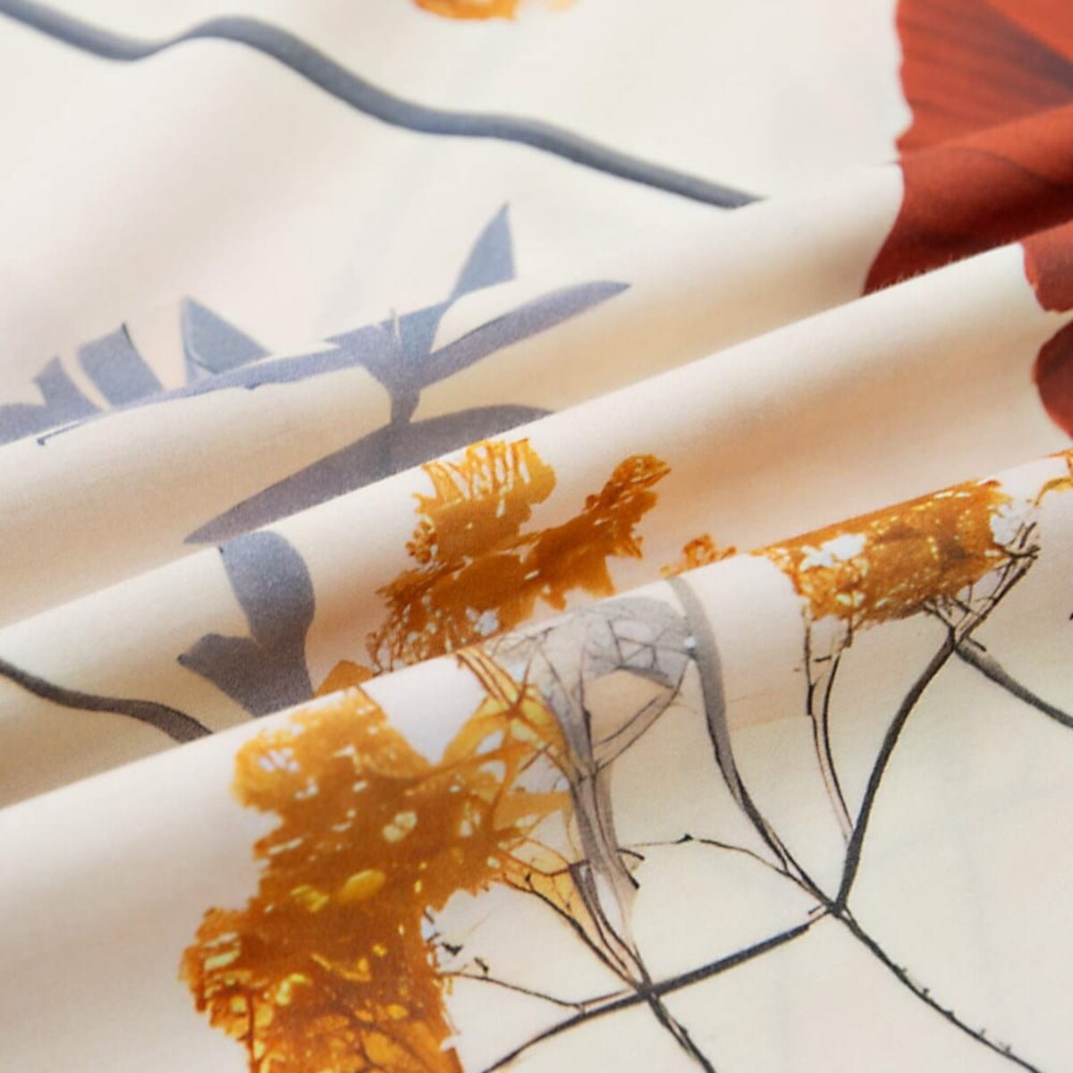 Pościel satyna bawełniana 220x200 Satynlove Premium Polne czerwone kwiaty, kremowa