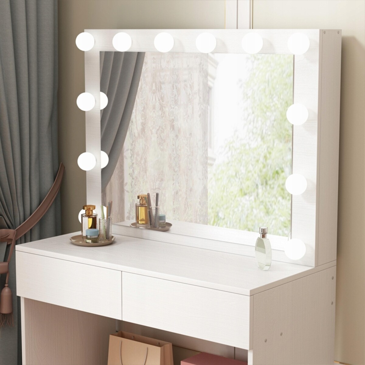 TOALETKA Z LUSTREM LED KOSMETYCZNA MAKIJAŻU WIZAŻU NOWOCZESNA GLAMOUR LOFT