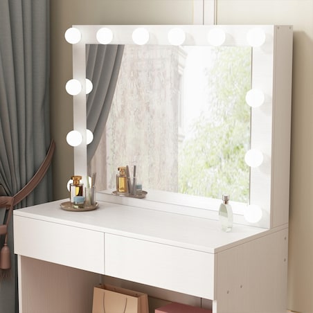 TOALETKA Z LUSTREM LED KOSMETYCZNA MAKIJAŻU WIZAŻU NOWOCZESNA GLAMOUR LOFT