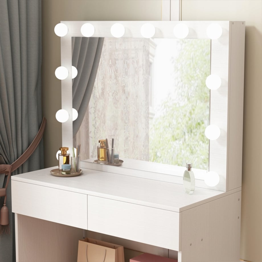 TOALETKA Z LUSTREM LED KOSMETYCZNA MAKIJAŻU WIZAŻU NOWOCZESNA GLAMOUR LOFT