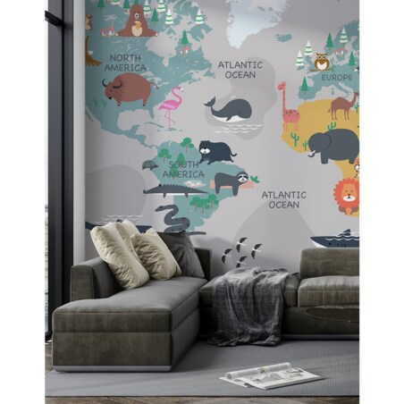 Fototapeta Mapa_Swiata_Ze_Zwierzetami Do Sypialni Salonu Ścienna 400X280