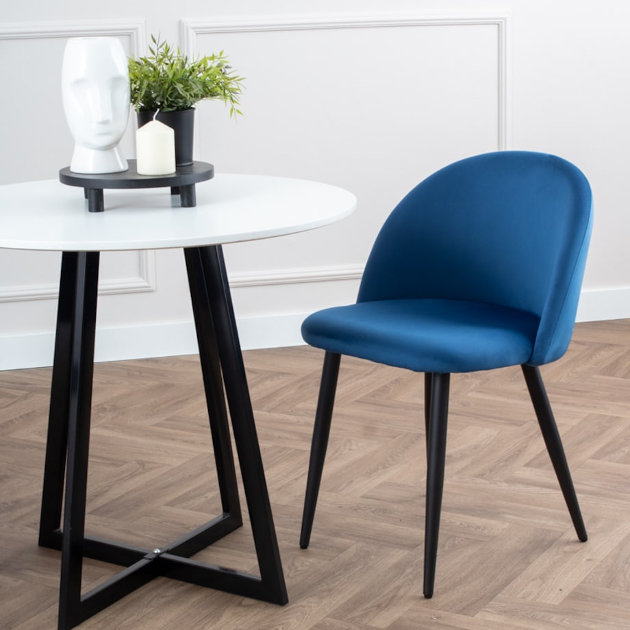Krzesło tapicerowane do salonu jadalni welurowe granatowe loft