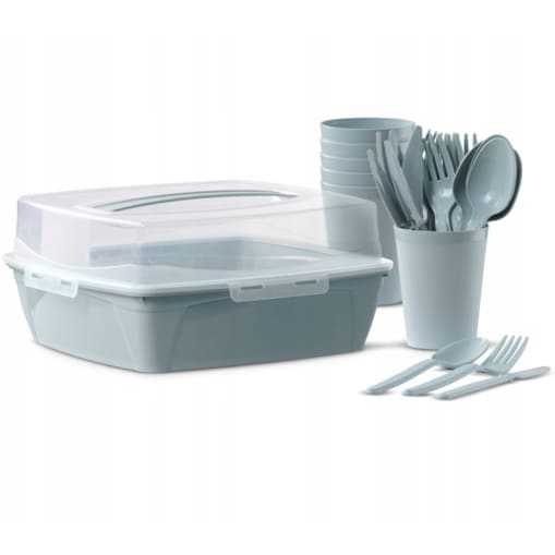 ZESTAW KEMPINGOWY PIKNIKOWY dla 6 os. w pudełku talerze sztućce kubek box