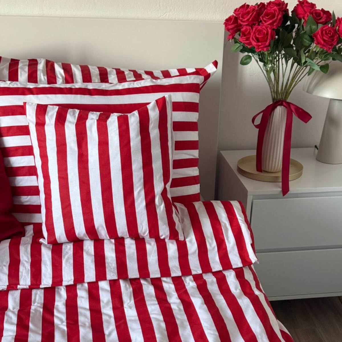 Pościel bawełniana 140x200 cm Pasy Czerwone walentynkowa Szyte w Polsce
