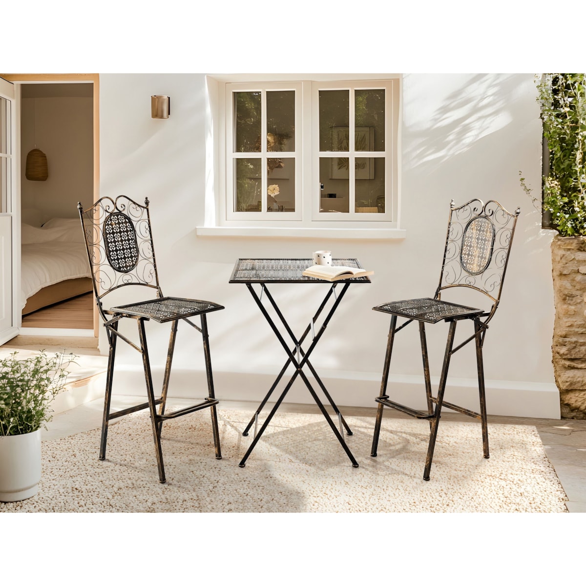 Stolik ogrodowy barowy BORMIO 60 cm 60 cm Metal Czarny