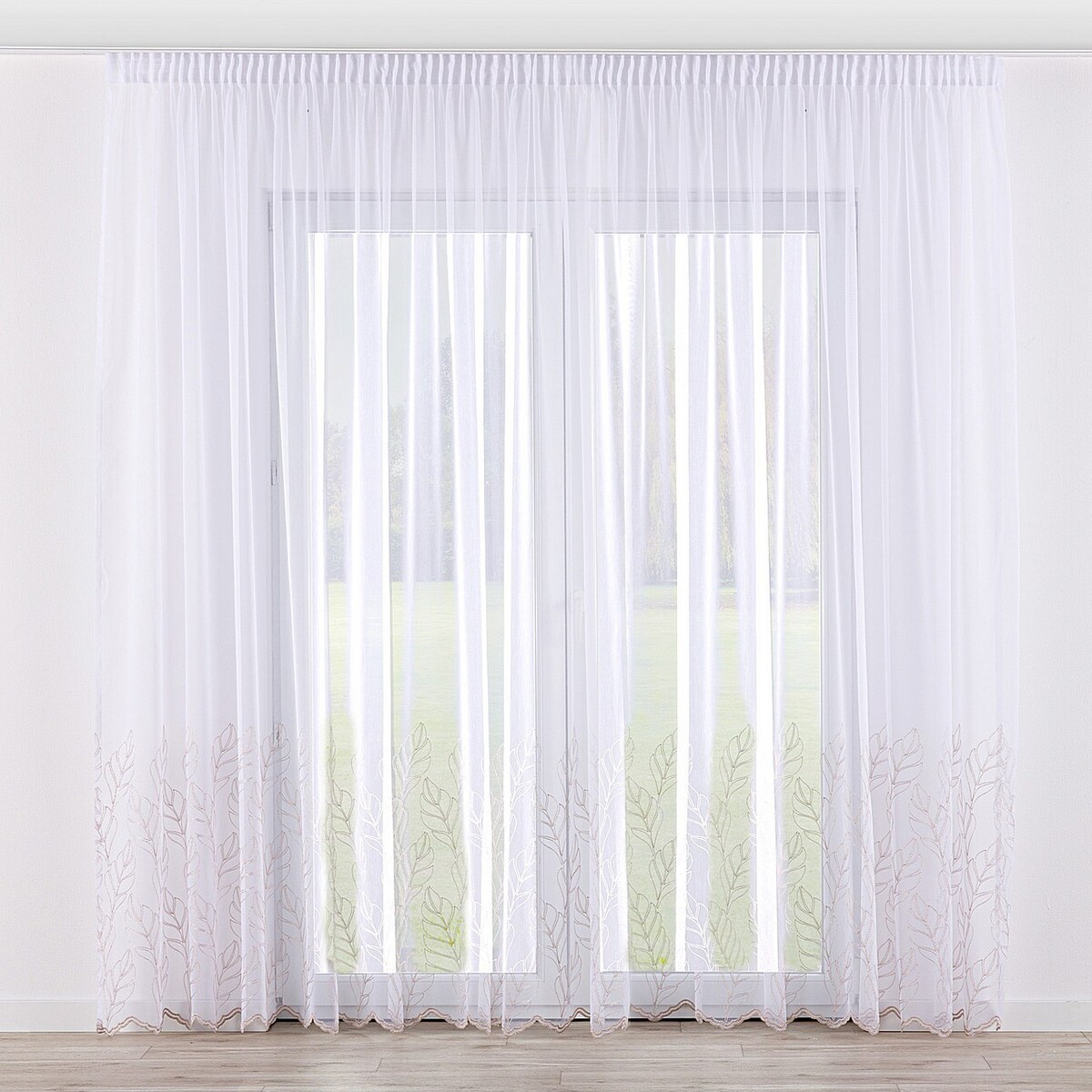 Firana na taśmie 300x245 biały ze złotym wzorem