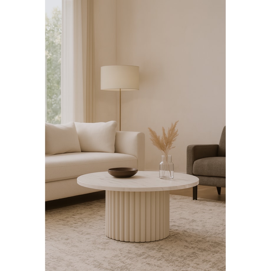 Okrągły stolik kawowy Riko średnica blatu 58 cm - marmur biały, kaszmir